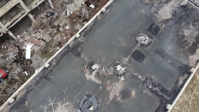 Low flying aerial over abandoned Packard Automotive Plant in Detroit.