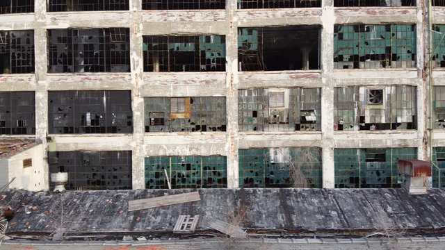 Panoramic view of the construction site at the abandoned dilapidating Fisher Auto Body Plant in decaying Detroit, USA.