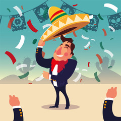 man with mexican mariachi suit and hat