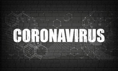 Abstract virus image on backdrop and Coronavirus text. Coronavirus virus danger relative illustration. Medical research theme. Virus epidemic alert