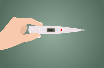 Major equipment to cope Corona virus or Covid-19 virus, hand is hold thermometer at a high temperature of 38.75 degrees, the risk of corona virus or Covid-19 virus.
