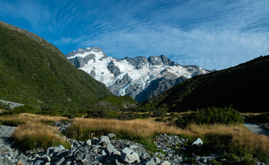 Mountain on Mueller Hut trek in Mount Cook National Park in New Zealand