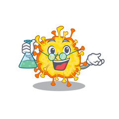 Smart Professor of minacovirus mascot design holding a glass tube