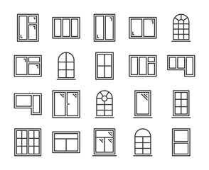 Windows icons. Windows frames line icon set. Vector illustration. Editable stroke.
