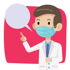 Doctor wearing protective surgical mask for protect against virus Covid-19. Doctor advises public to wear surgical mask to protect against virus and bacteria. - vector character