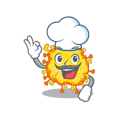 Cute minacovirus cartoon character wearing white chef hat