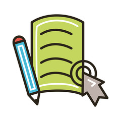 electronic document and pencil with arrow mouse education online line and fill style