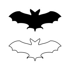 Flying Bat vector black silhouette and outline isolated on white background