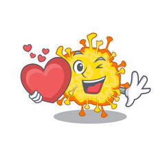 A romantic cartoon design of minacovirus holding heart