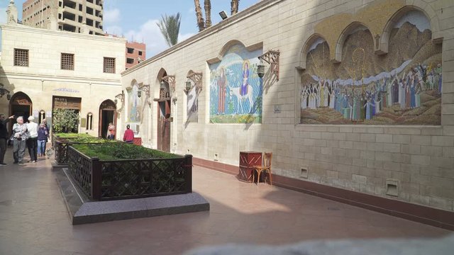 Masaic wall in the courtyard of Hanging church in Coptic Cairo, Egypt