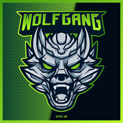 White Metal wolf esport and sport mascot logo design in modern illustration concept for team badge emblem and thirst printing. Metal Wolf illustration on Light Green Background. Vector illustration