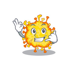 Minacovirus mascot cartoon design showing Call me gesture