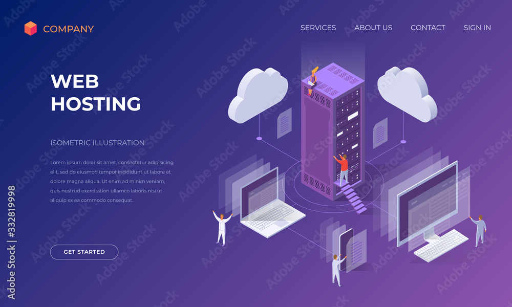 Sticker landing page for cloud web hosting