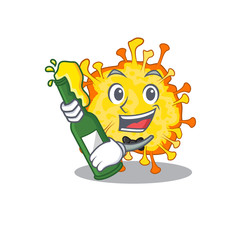 minacovirus with bottle of beer mascot cartoon style