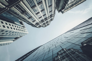View of modern business skyscrapers glass and sky view landscape of commercial building in central...