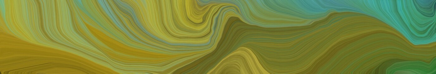 dynamic wide colored banner. modern soft curvy waves background design with olive drab, peru and blue chill color
