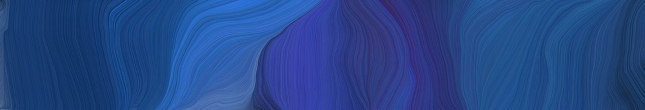 beautiful wide colored banner with dark slate blue, teal blue and royal blue color. elegant curvy swirl waves background illustration © Eigens