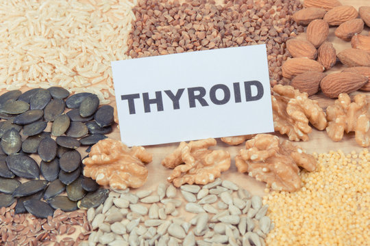 Dietary And Beneficial Eating For Thyroid Gland. Food Containing Vitamins And Minerals