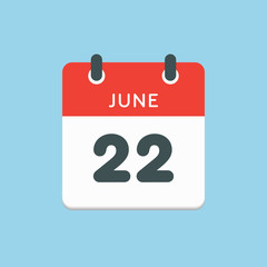 Icon calendar day 22 June, summer days of the year