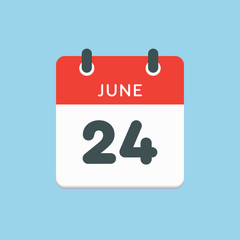 Icon calendar day 24 June, summer days of the year
