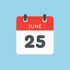 Icon calendar day 25 June, summer days of the year