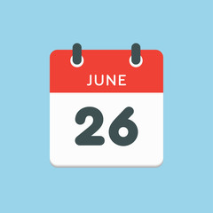 Icon calendar day 26 June, summer days of the year