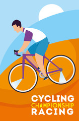 cycling championship racing poster with man in bike vector illustration design