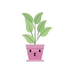 Kawaii plant inside pot flat style icon vector design