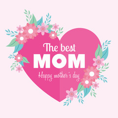 happy mother day card with heart and flowers decoration vector illustration design