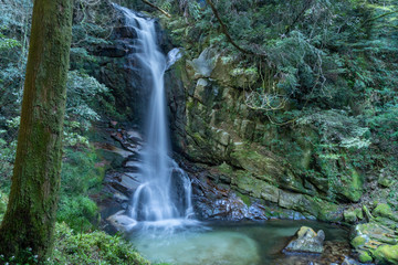 Fototapeta na wymiar Waterfall is in mountain of Fukuoka prefecture, JAPAN