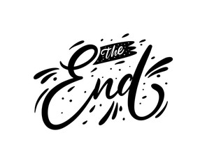 The End. Modern holiday calligraphy phrase. Black ink. Vector illustration. Isolated on white background.
