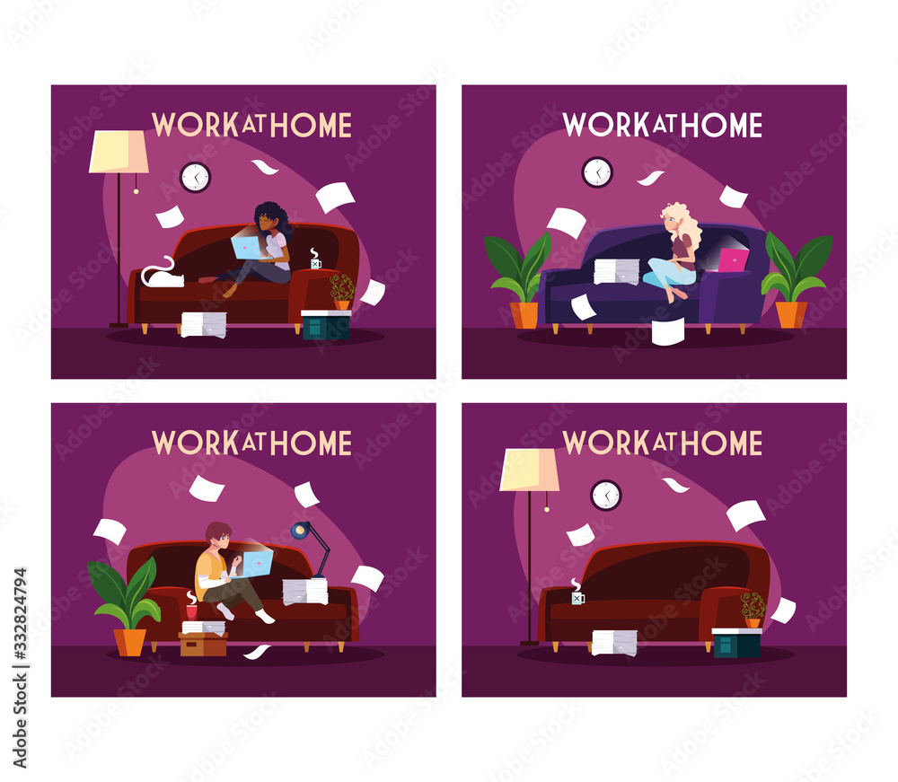 Poster set of cards people working from her home