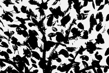 Abstract black white image with long and short intermittent lines made by brush. A monochrome image drawn by hand. Dirty shabby smears of black paint. Vector eps illustration.