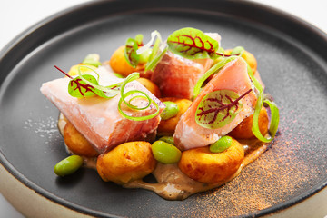 Salmon and cheese croquettes closeup view