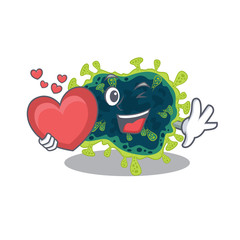 A romantic cartoon design of beta coronavirus holding heart