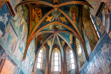 Lublin, Poland - Medieval frescoes and architecture inside the Holy Trinity Chapel within Lublin Castle royal fortress in historic old town quarter - obrazy, fototapety, plakaty