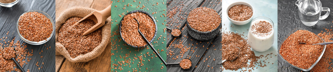 Collage of photos with flax seeds