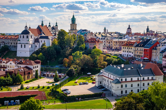Lublin, Poland - Panoramic view of city center with St. Stanislav Basilica and Trinitarian Tower in historic old town quarter © Art Media Factory