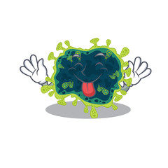Funny face beta coronavirus mascot design style with tongue out