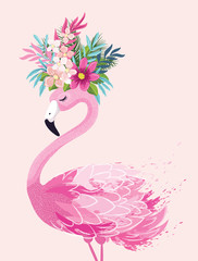 Cute flamingo vector illustration, seamless pattern, textile graphic, wallpaper designs. - obrazy, fototapety, plakaty