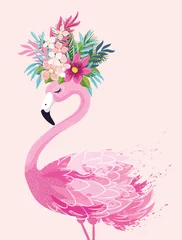 Fotobehang Schattige flamingo vectorillustratie, naadloze patroon, textiel grafisch, behang ontwerpen. © StudioLondon