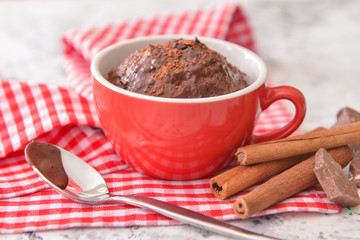 Chocolate mug cake on table
