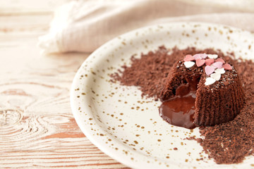 Tasty chocolate cake on plate