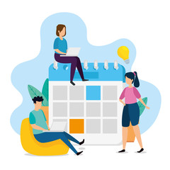 scene of coworking with people in workplace vector illustration design