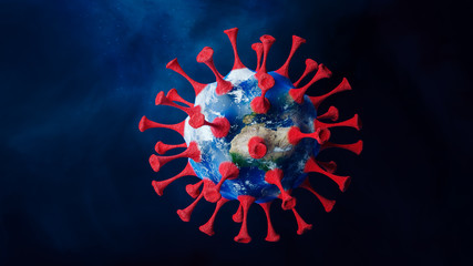 World with Coronavirus - 2019-nCoV, SARS-CoV-2 WUHAN virus concept. 3D Rendering of Earth with coronavirus. 3D Illustration