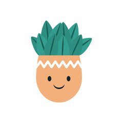 Kawaii plant inside pot flat style icon vector design