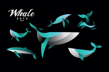 pack of gradient whale logo icon illustration