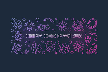 China Coronavirus vector concept colored thin line horizontal illustration on dark background