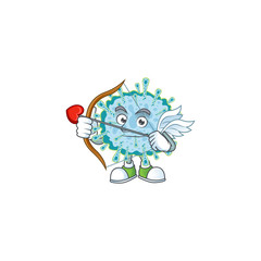 Sweet cartoon character of coronavirus illness Cupid with arrow and wings