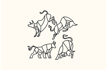 Fototapeta na wymiar pack of polygon bull tattoos logo vector illustration